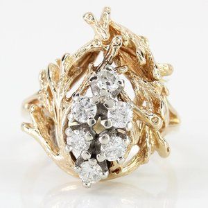 Vintage 14k Yellow Gold Branches and Diamond Cocktail Ring